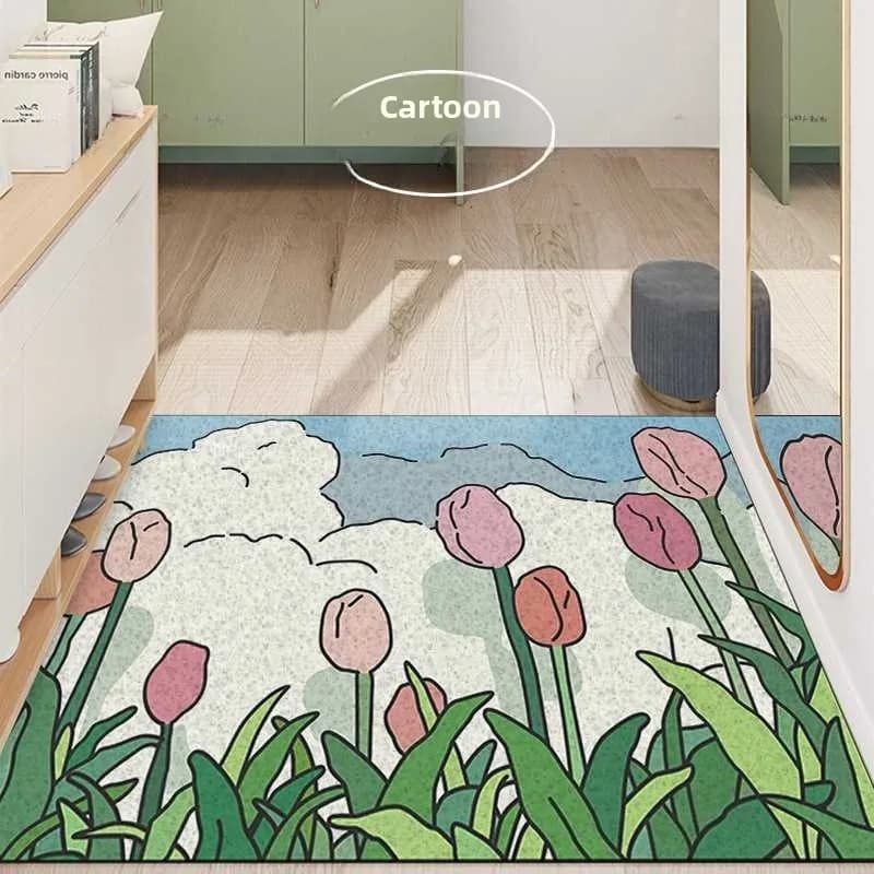 Tappetino per porta antiscivolo Tappeto da ingresso in PVC personalizzabile Uso interno ed esterno Tappeto decorativo in seta per la casa Motivo floreale