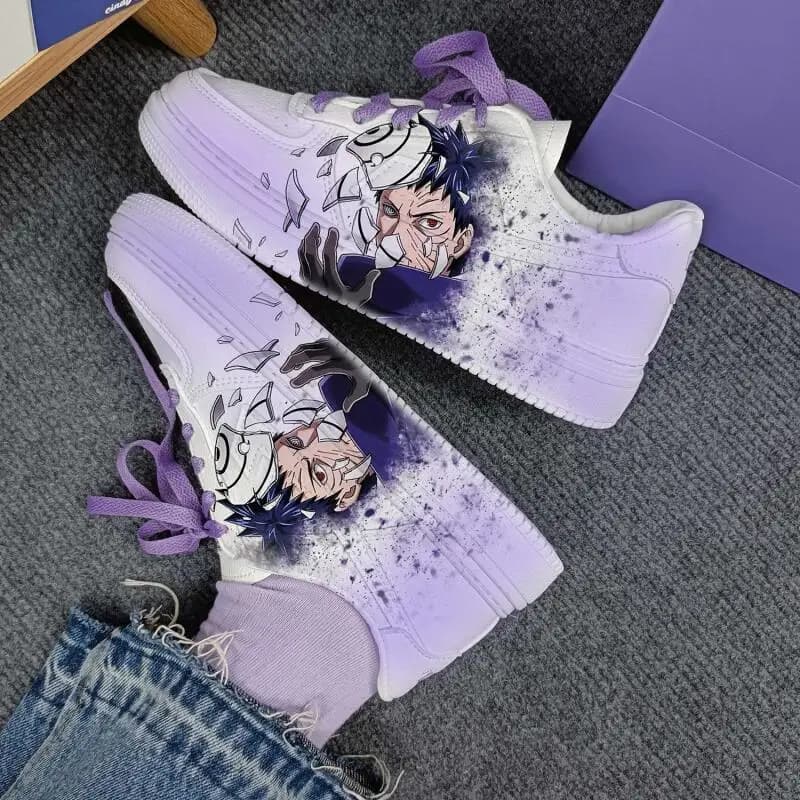 Sneakers Naruto Primavera/Autunno Traspiranti con Stampa Graffiti Uchiha Obito, Scarpe Bianche Anime per Ragazzi, Regalo per le Vacanze