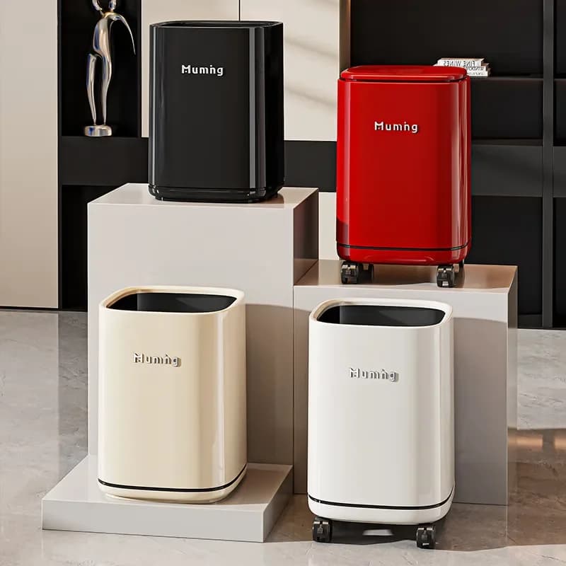 Modern Rolling Dual Bin Trash Can with Lid Removable Double Bucket for Bedroom Living Room Home Waste Storage