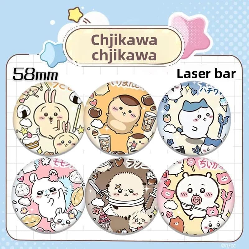 Nuovo Distintivo Laser Chiikawa 58mm in Latta - Spilla Usagi Hachiware Momonga - Regalo da Collezione Anime Kawaii - Accessorio Carino