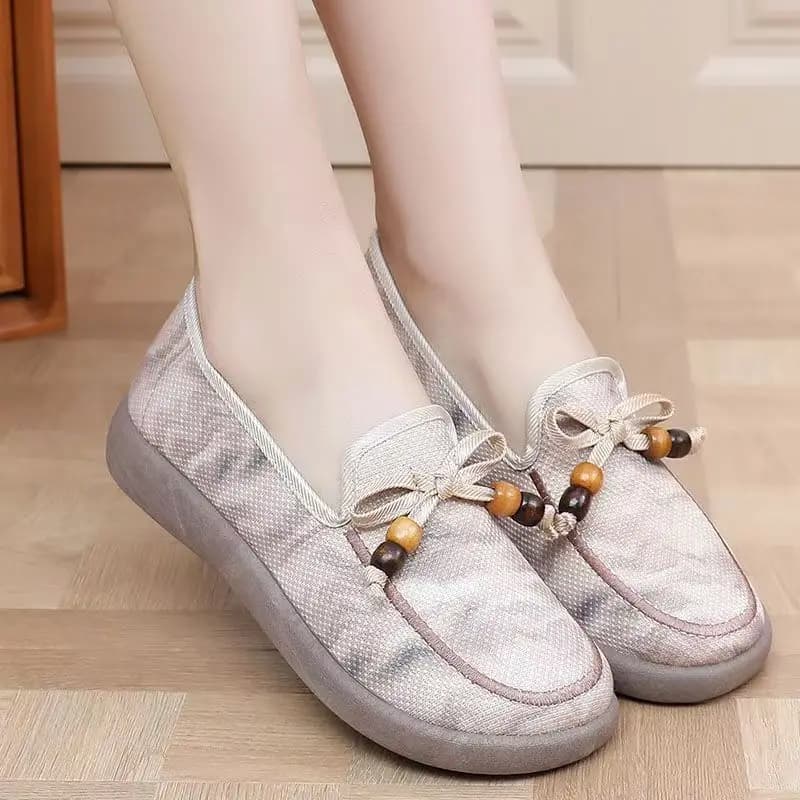 Scarpe da donna con stampa su tela, suola piatta, nuove per primavera/estate, suola morbida antiscivolo, punta tonda, slip-on, per anziani, stile pescatore