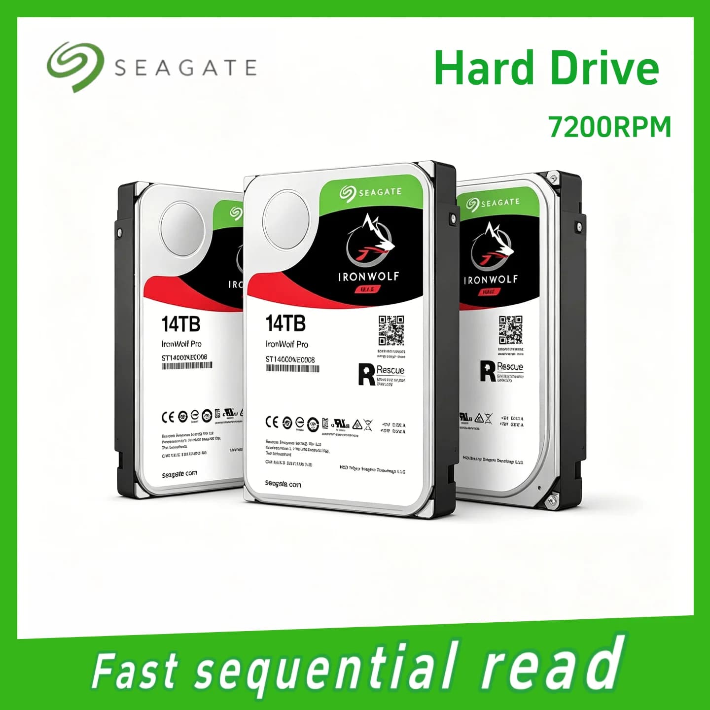 FOR Seagate OEM IronWolf 14TB 3.5 Inch SATA3 NAS HDD 6GB s 7200RPM RAID CMR Storage for Home Office Server Pro