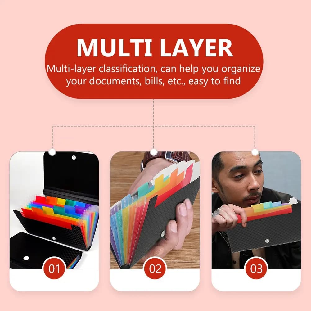 2 Pezzi Mini Cartella Portadocumenti Espandibile Multistrato, Organizzatore Portatile per Documenti, Porta Ricevute e Portamonete