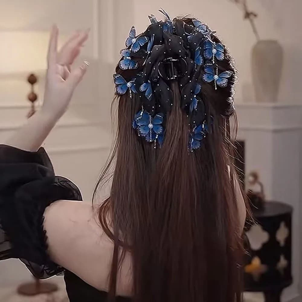 Stylish Elegant Butterfly Hairgrips Vintage Flower Tassel Bow Mesh Hair Claw Imitation Pearl Plastic Shark Clip Party