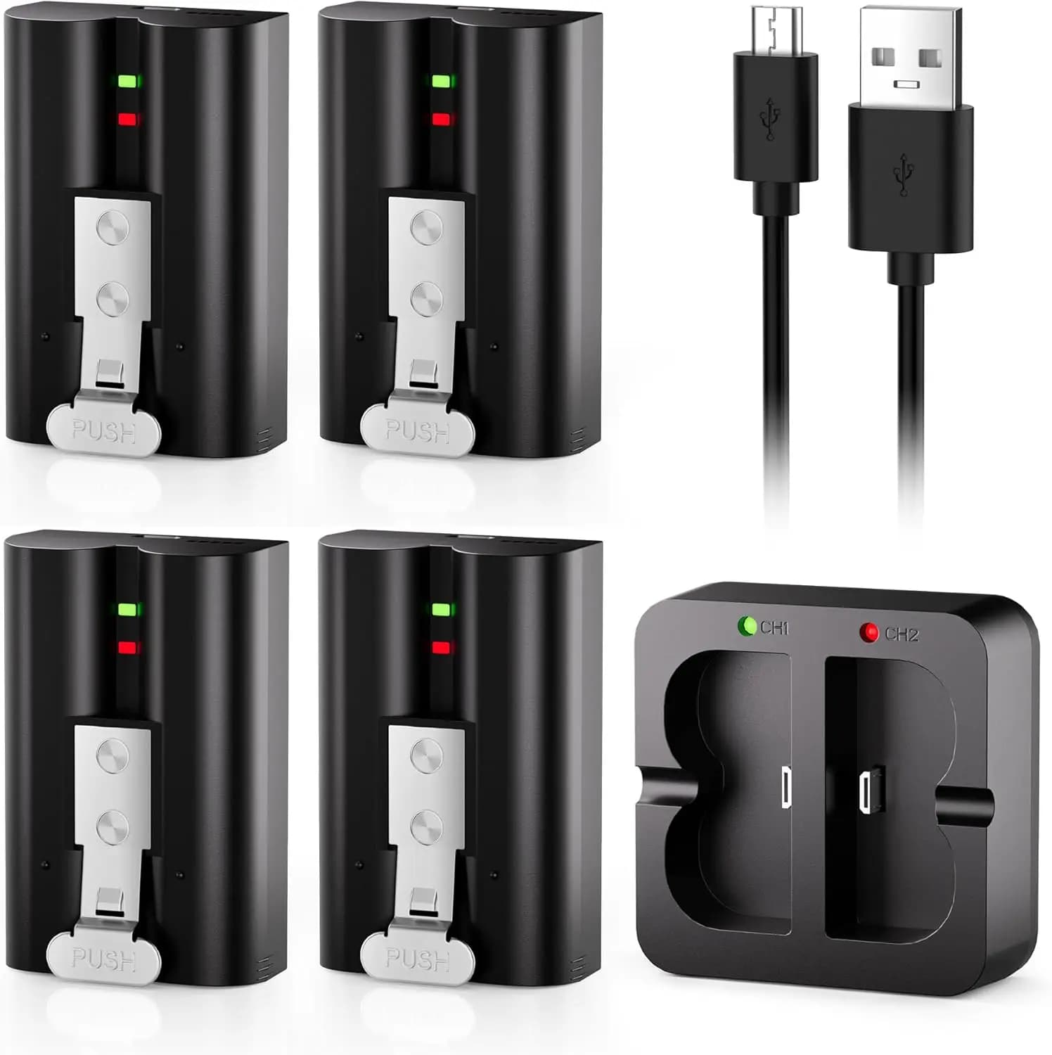 Set di 4 Batterie Ricaricabili da 7200mAh per Videocitofono con Doppia Stazione di Ricarica per Dispositivi di Sicurezza Video