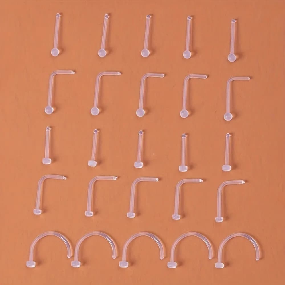 10pcs Clear Acrylic Nose Stud Earrings Transparent Invisible Nostril Ring Ear Piercing for Women Men Retainer Body Jewelry, Body