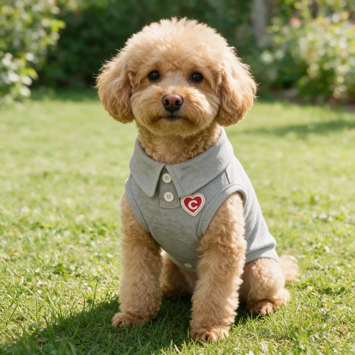Heather Grey Polo Heart Embroidered Pet Vest, Preppy No-Sleeve Button Decor Knit Dog Top