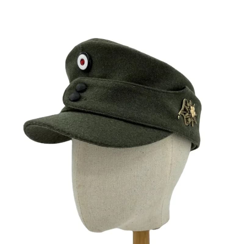 Cappello da campo tedesco in lana verde Cappello da cecchino in metallo Edelweiss Cappello da pattuglia