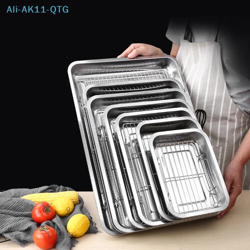 Teglia da Forno in Acciaio Inossidabile con Griglia di Raffreddamento Rimovibile, Set Antiaderente per BBQ, Piatto da Forno, Griglia per Brownie, Piatto per Cottura e Arrosto