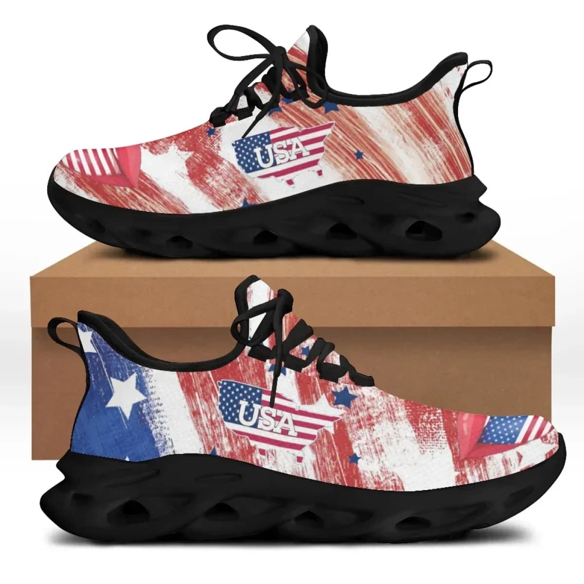 CYWGIFT Bandiera USA Scarpa a rete piatta Bandiera americana Stampa personalizzata Scarpe robuste Sneakers morbide Design nazionale zapatillas running hombre