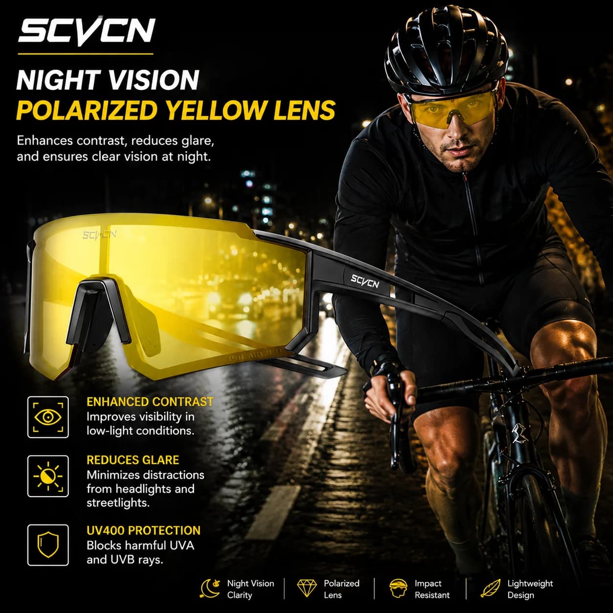 SCVCN Night Vision Sunglasses Cycling Driving Glasses Fashion Y2K Trave Glasses UV400 Mtb Fishing Sports Goggles Oversized Man