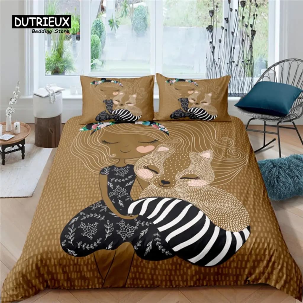 Home Living Luxury Fox Print 2/3 pezzi Copripiumino morbido Federa Set biancheria da letto per bambini Queen e King Size EU/US/AU