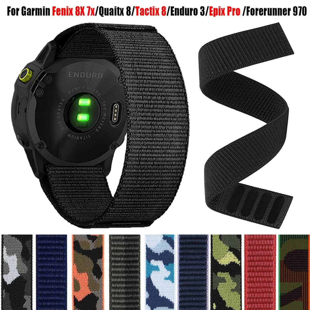 Gancio ad anello 22mm 26mm cinturino in nylon per Garmin Forerunner 970 965 Fenix 8 7 8X 7X 6X Pro/Epix Pro Gen 2 47mm 51mm Enduro TACTIX Band