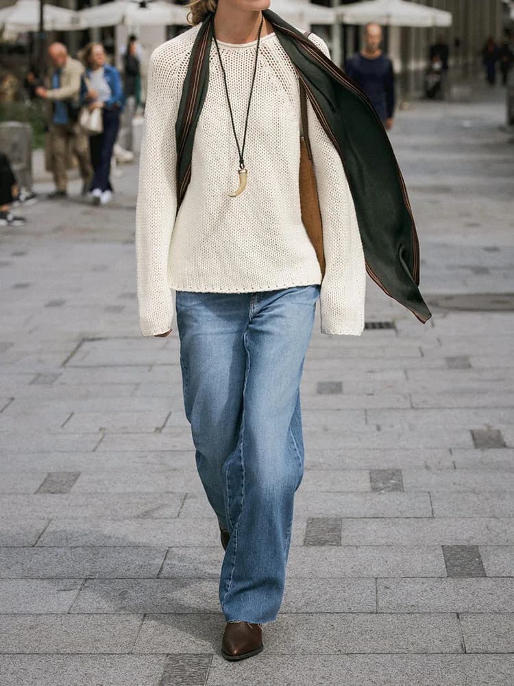 Maglione Lavorato a Maglia a Girocollo a Maniche Lunghe Largo da Donna, Maglieria Casual a Maglia Grossa, Nuova Collezione Autunno 2025, Comodo e alla Moda