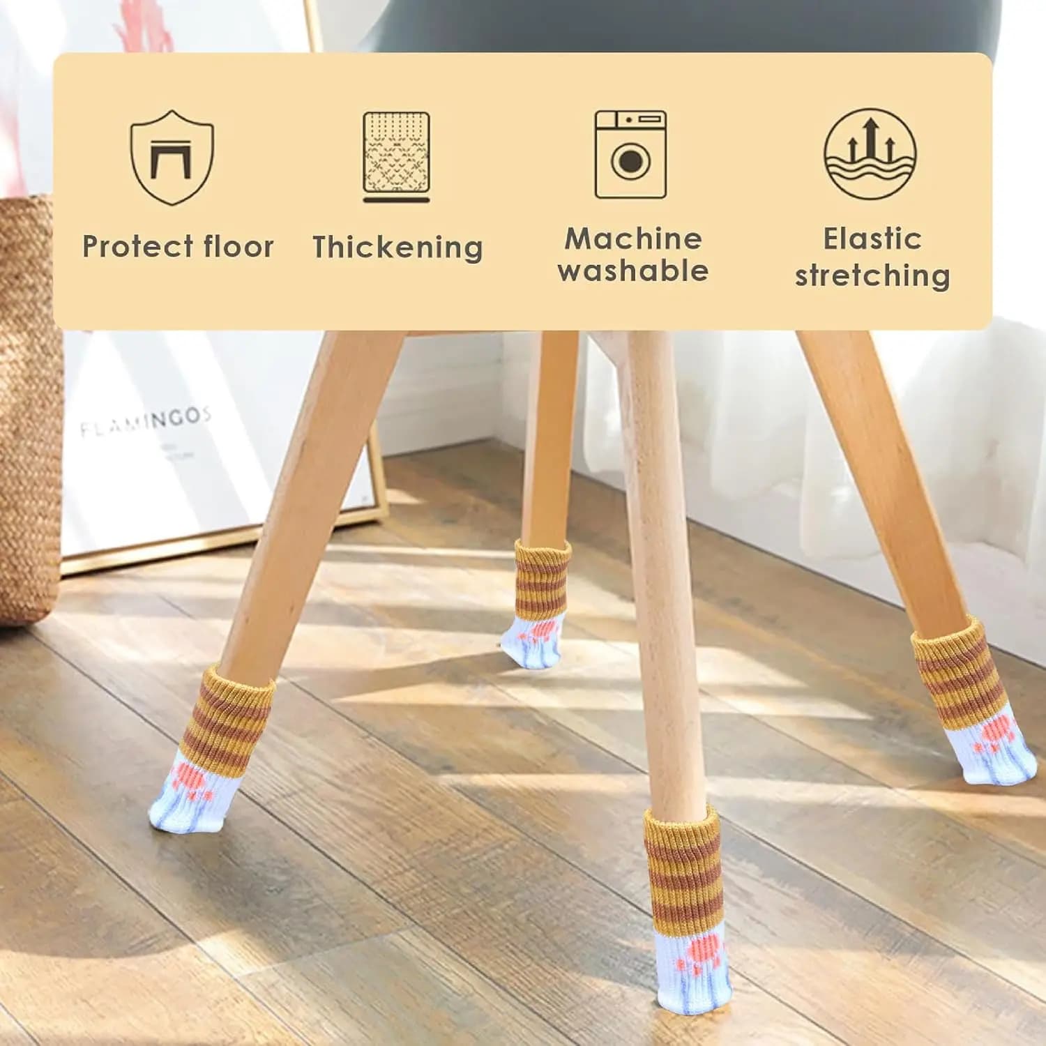 Calzini in maglia per gambe di sedie con grazioso design a zampa di gatto - Protezioni antiscivolo per pavimenti, coprigambe riducenti il rumore per sedie in legno
