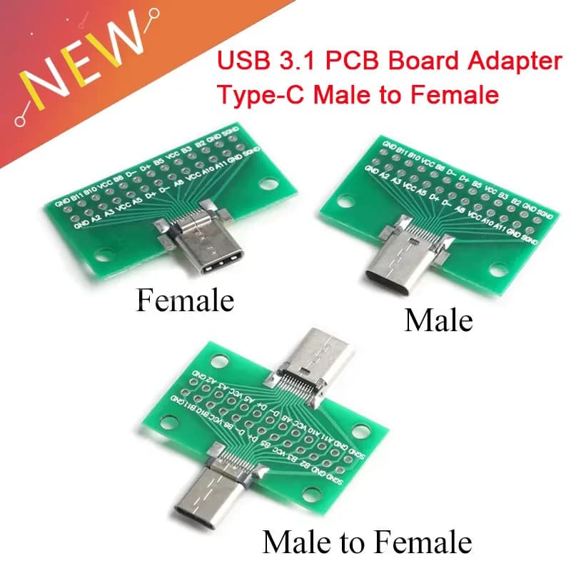 Tipo-c maschio a femmina USB 3.1 Test scheda PCB adattatore tipo C 24P 2.54mm presa connettore per trasferimento cavo linea dati