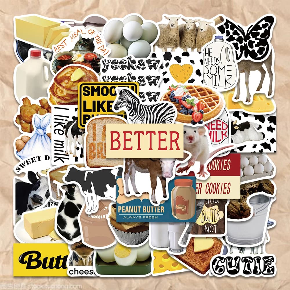 MixPCS Ins Style Milk Food Butter Cute Cartoon Stickers decalcomanie estetiche Car Phone valigia Laptop Notebook Sticker giocattolo per bambini