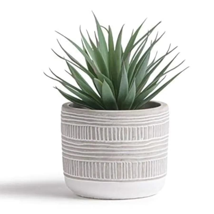 Artificial Plant, 8 Plants Fat Fins in Vase for Decoration Desk, Realistic Green Fin for Interior, Decoration for Mensole