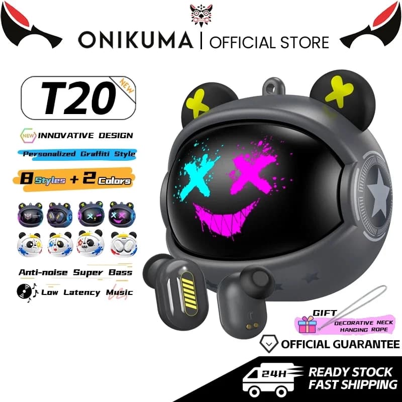 Auricolari da gioco ONIKUMA T20 TWS Cuffie wireless Supporto Bluetooth 5.3 Compatibile con il sistema Android/iOS ecc.