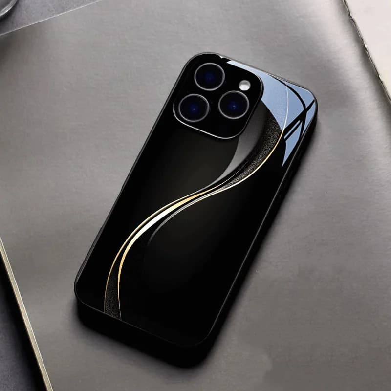 Custodia per telefono Business con texture oro-nero per iPhone 17 Pro Max, cover con vetro integrato per iPhone 17, 16, 15, 14, 13, 12, PM Pro Plus