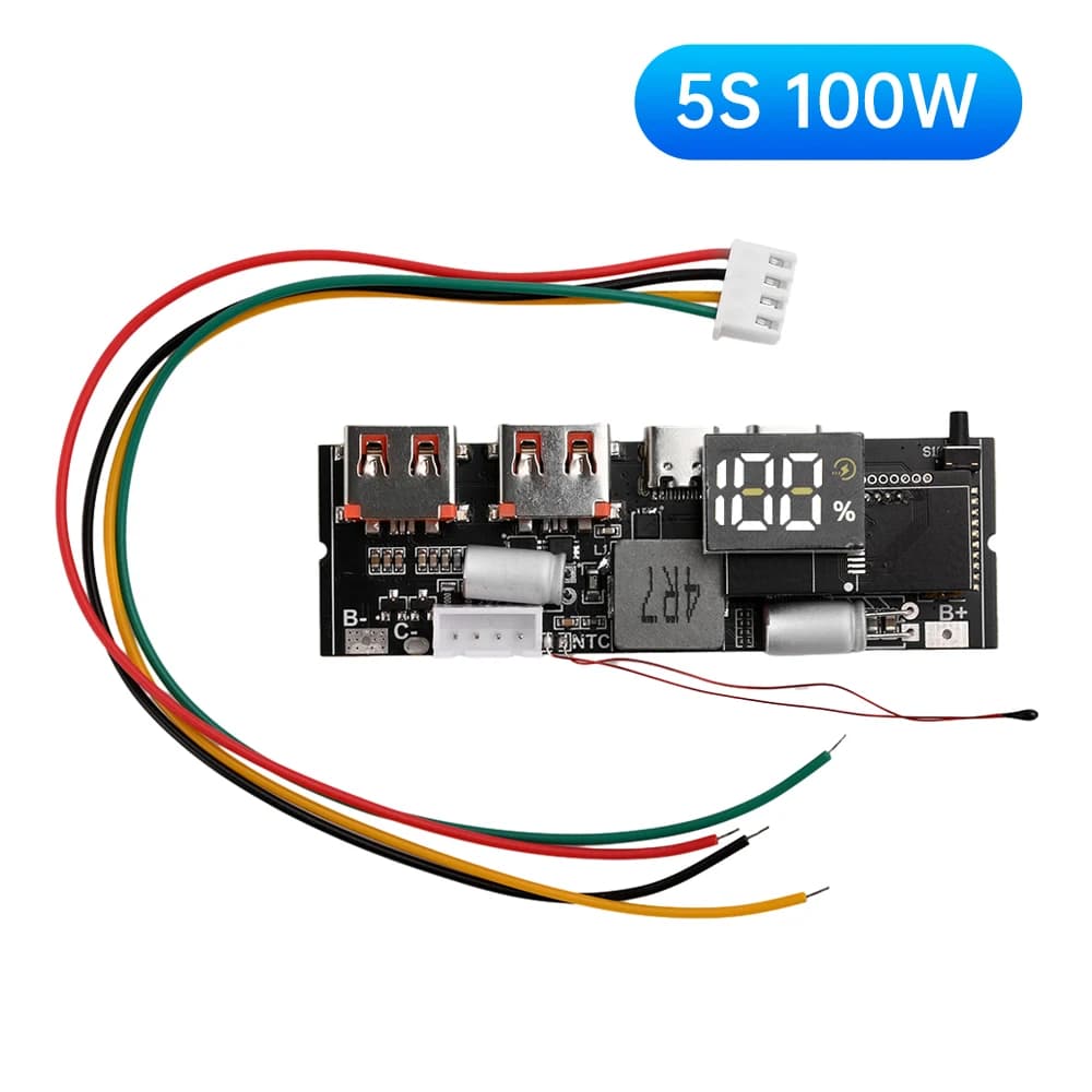 QC3.0 PD2.0 LED 4 porte USB 3S 4S 5S 65W 100W Micro/Type-C USB Mobile Power Bank 18650 Modulo di ricarica Protezione circuito