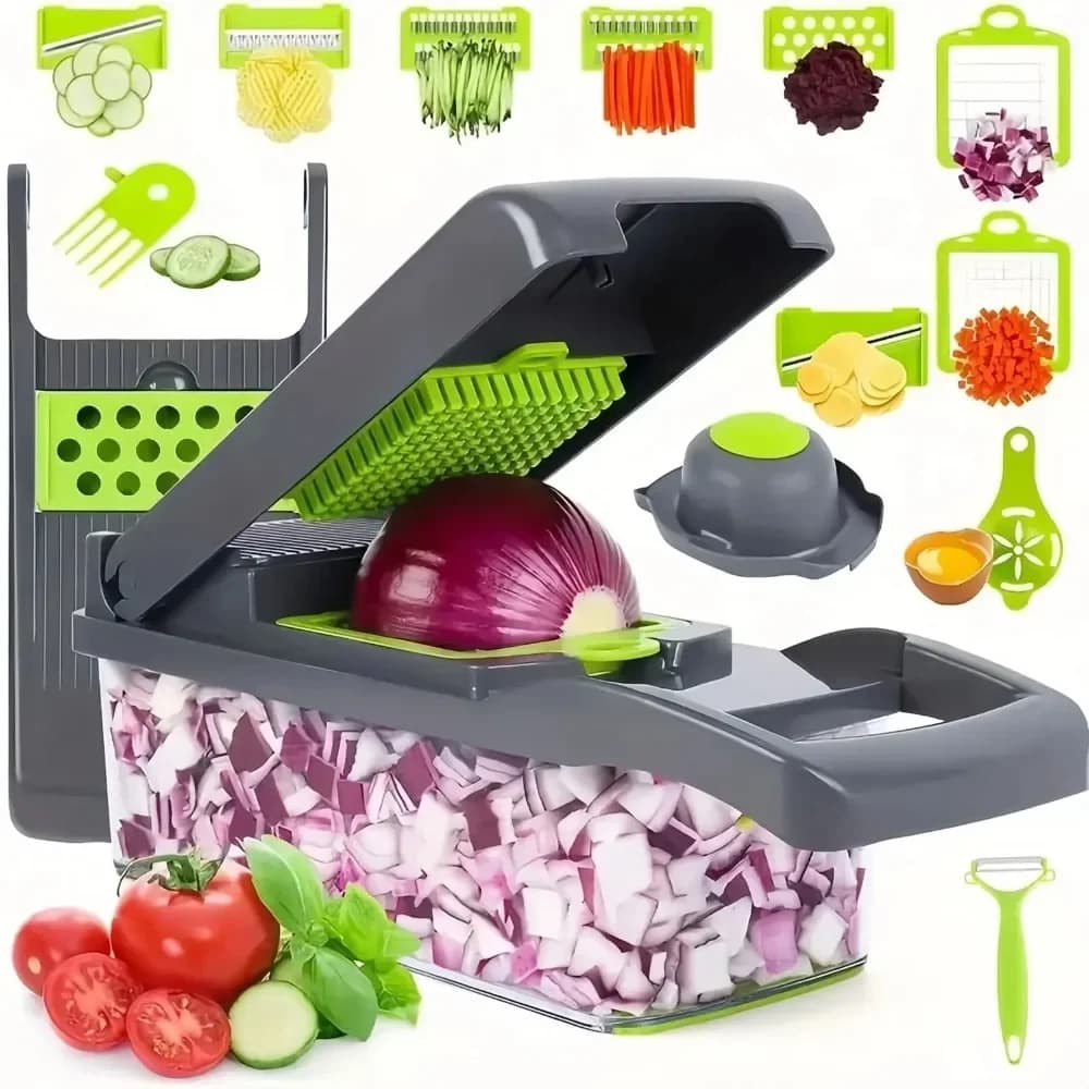 Tritatutto per verdure multifunzionale Manico Griglia per alimenti Chopper per alimenti Affettatrice per verdure Dicer Cut 14/16 in 1 Articoli da cucina Cocina
