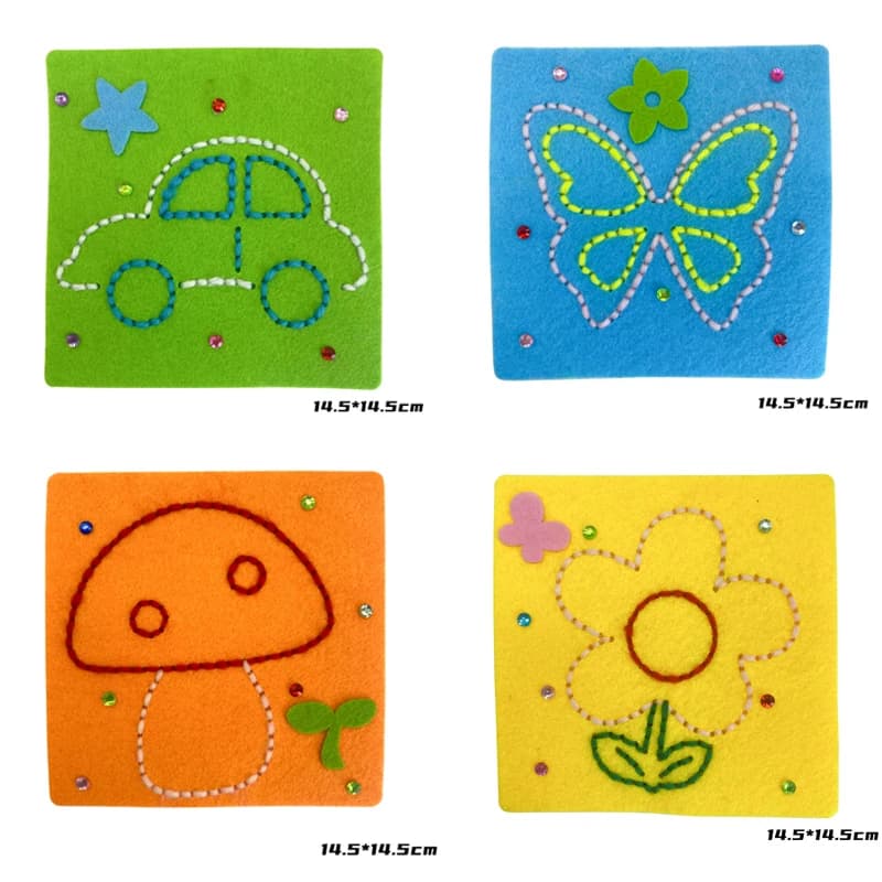 1 set kit da ricamo fai da te per bambini kit di feltro per cucire animali dei cartoni animati materiale fai da te feltro per cucire artigianale
