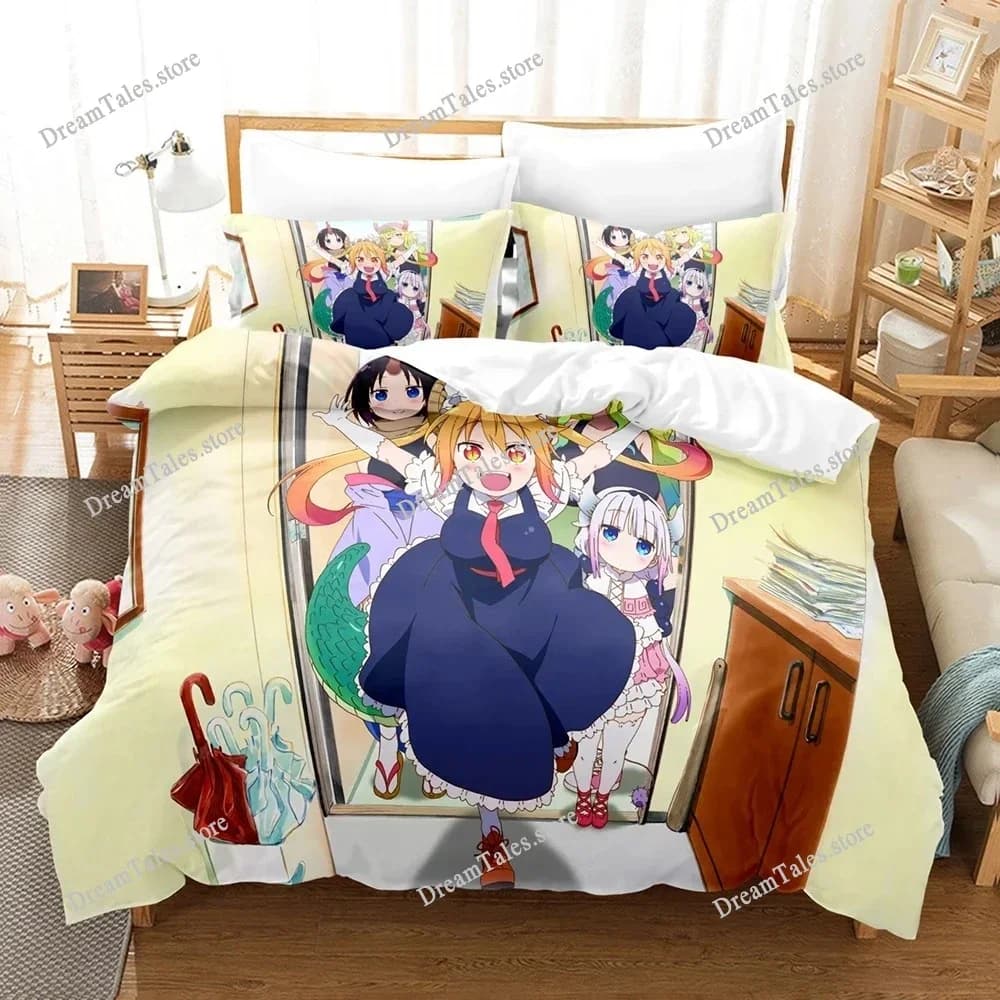 3D Printed Anime Miss Kobayashis Dragon Maid Kanna Bedding Set Boys Girls Twin Queen Size Duvet Cover Pillowcase Bed Kids Adult7