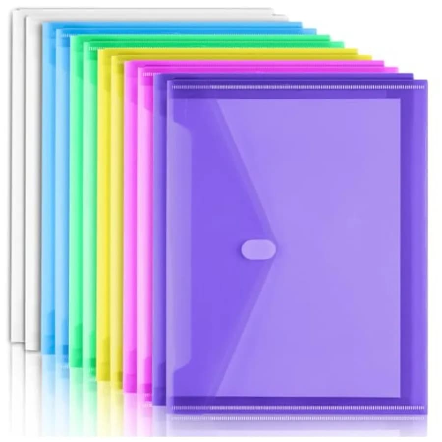 Pack Plastic Envelopes File Folders, Plastic Folders with Pockets, Colored Folder for Documents Organizer Letter/A4 Size, Clear