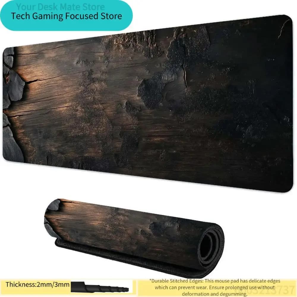 Tappetino da Scrivania per Gaming con Bordo Cucito, Antiscivolo, Stampa Effetto Legno Bruciato, 1 Pezzo