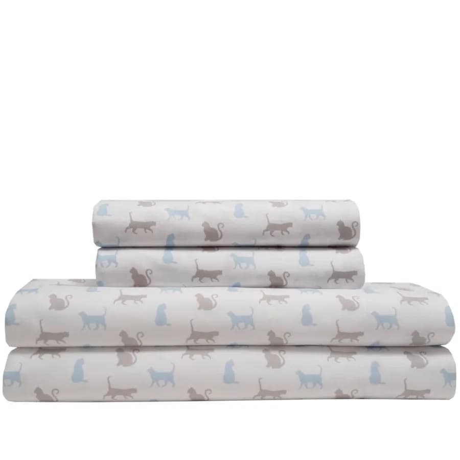 Whimsical Graphic Print Microfiber Bed Sheet Set Cat Silhouette King