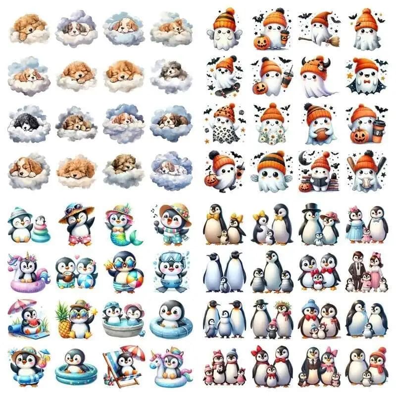 Swimming Penguin Little Ghost Iron On Heat Transfer Sticker For Toy doll Clothes Pinted Vinyl Thermal Washable T-Shirt Deca