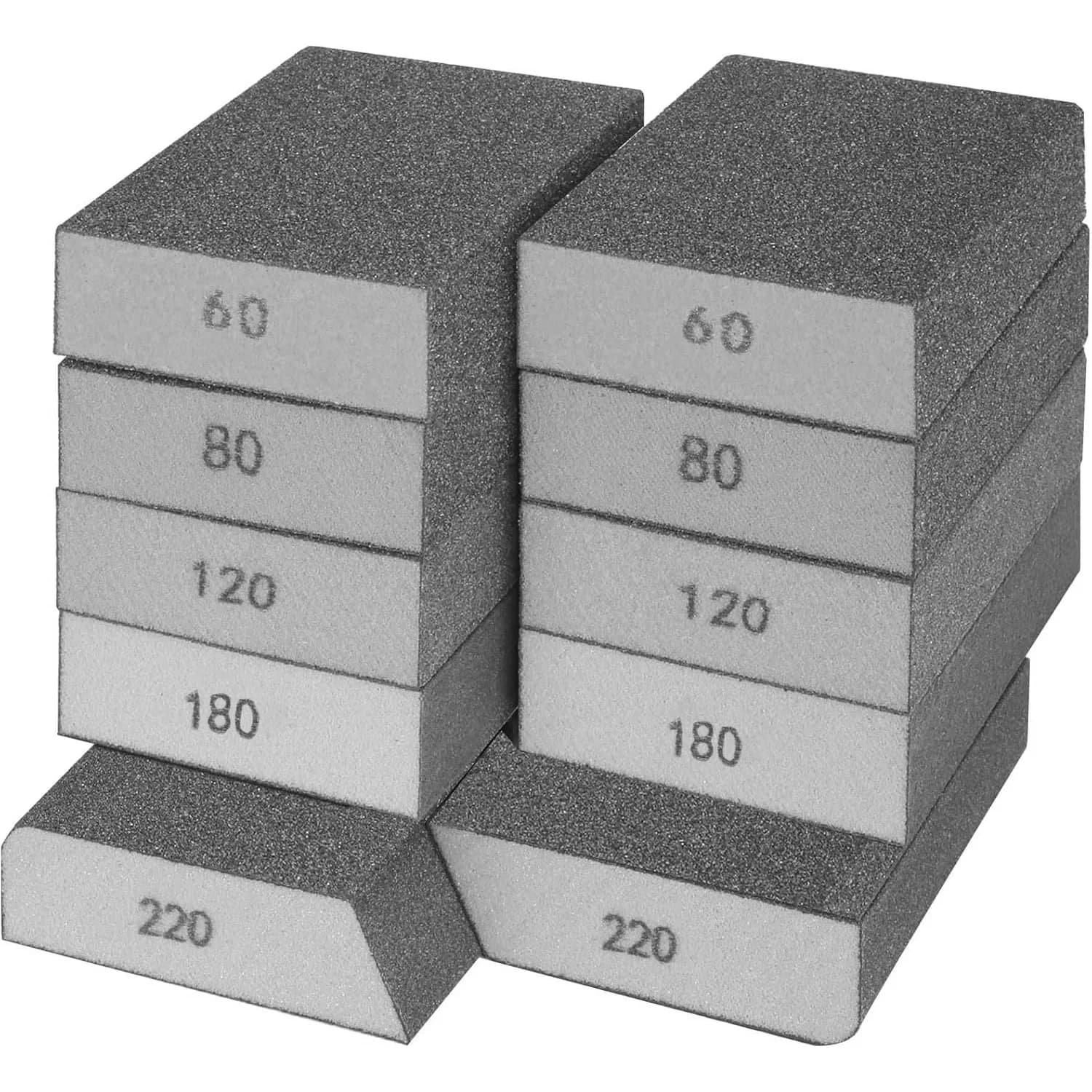 Confezione da 10 blocchi di spugna abrasiva, lavabili e riutilizzabili, grana da 60 a 220, da grossa a superfine, per legno/cartongesso/metallo