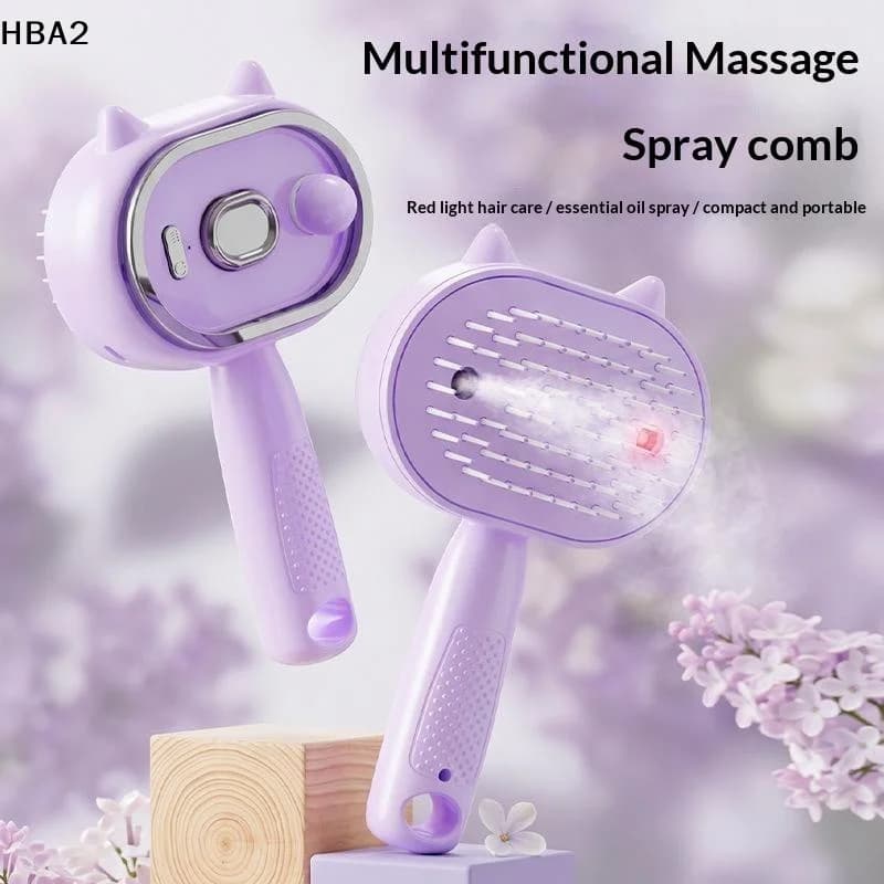 【H】1Pcs Cute Cat Ear Electric Spray Hair Brush Red Light Hair Care Massage Essential Oil Mist For Daily Use And Travel