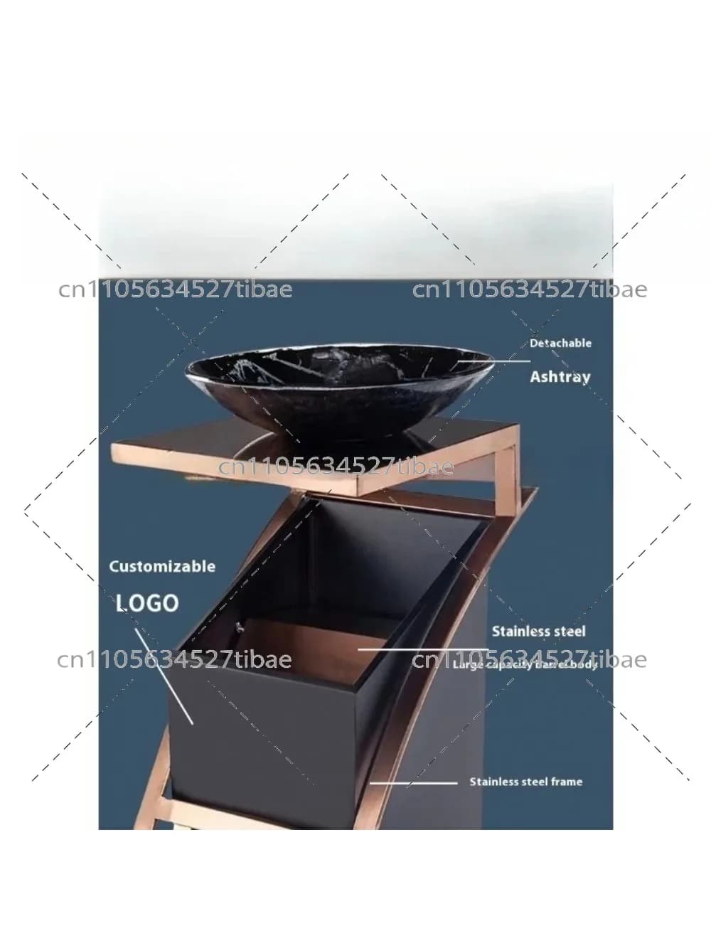 Copper-Colored Large Opening Trash Bin Titanium Gold Stainless Steel Garbage Can Ashtray for Restaurant Hotel Waste Container