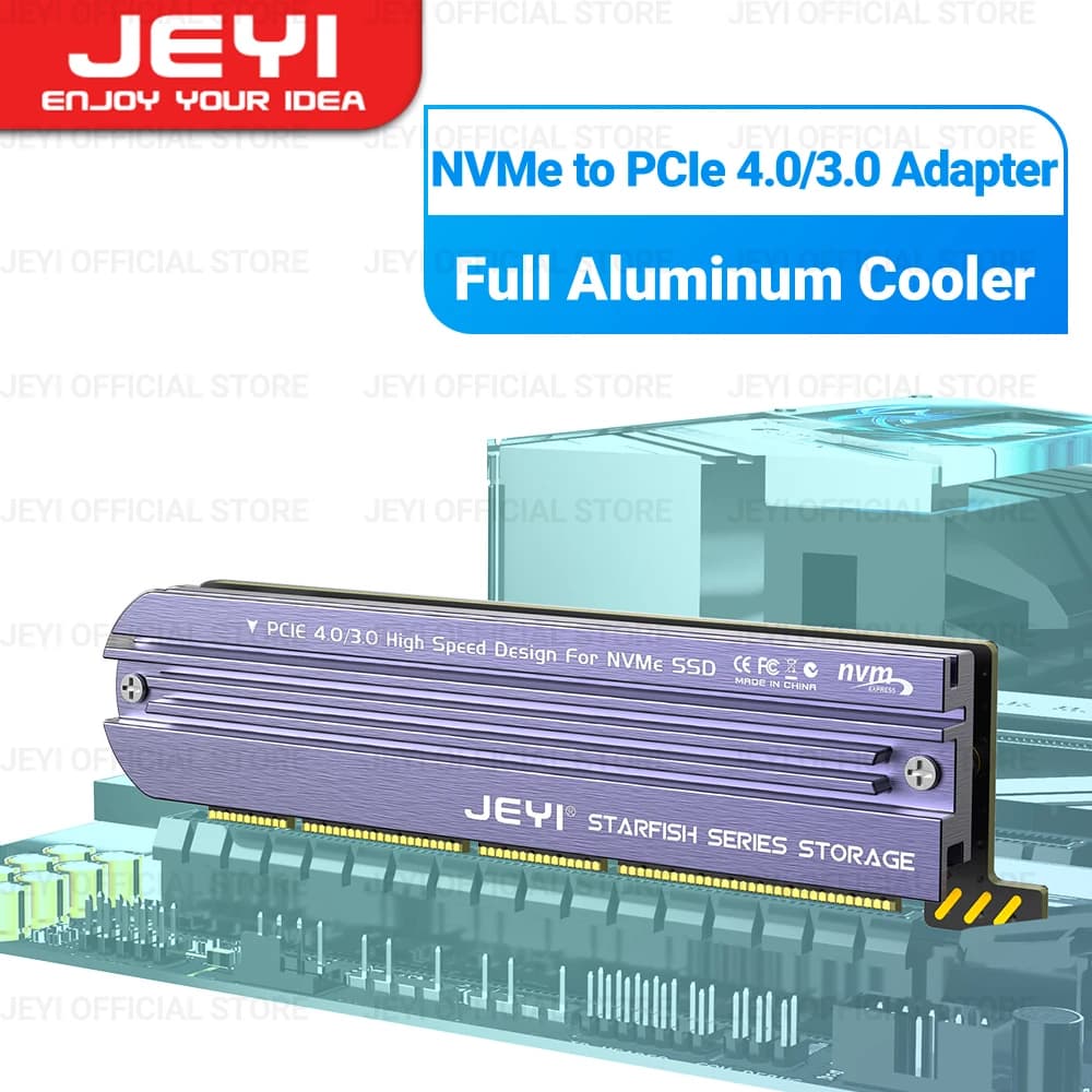 Adattatore da JEYI M.2 NVME a PCIe 4.0 3.0 con dissipatore di calore SSD in alluminio, scheda di espansione NVMe 64gbps Gen4 PCIE X4 X8 X16 per Desktop