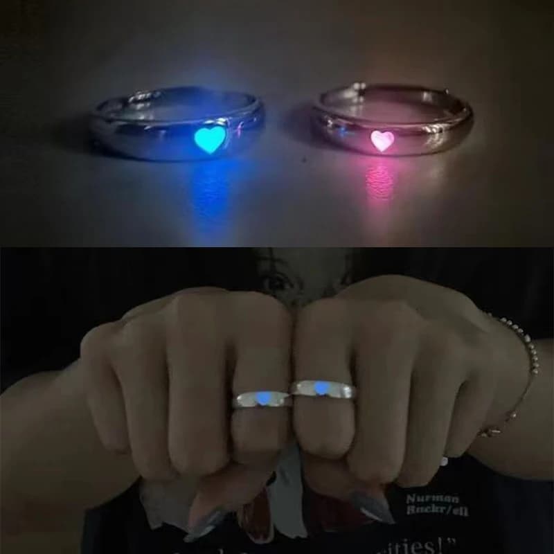 Anello luminoso creativo che si illumina al buio, anello regolabile per coppie, per donne e uomini, anelli a forma di cuore, regali di gioielli per San Valentino