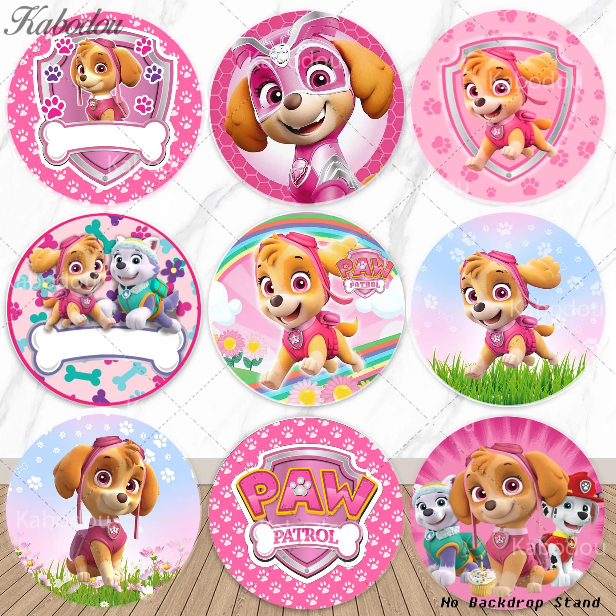 Sfondo Rotondo a Tema Paw Patrol per Feste di Compleanno per Bambine, Decorazione Rosa, Banner per Baby Shower, Sfondi per Fotografia, Accessori per Studio