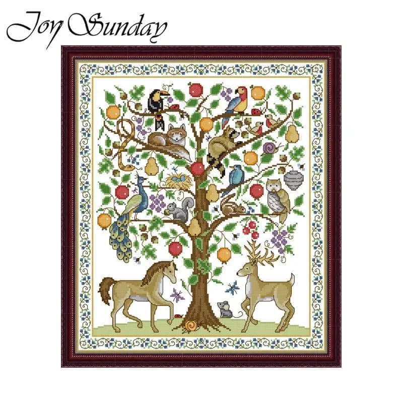 Joy Sunday Cross Stitch Kit Tree of Life HD Pattern Printed Counted Fabric Aida 16CT 14CT 11CT DIY Embroidery Sets Home Decor