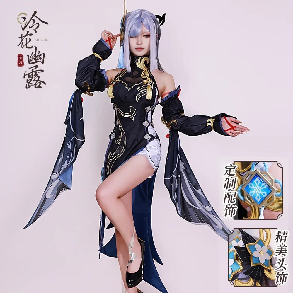 Genshin Impact Frostflower Dew Shenhe Costume Cosplay Parrucca uniforme per adulti Anime Costumi di Halloween Donne Personaggio del gioco Outfit2025