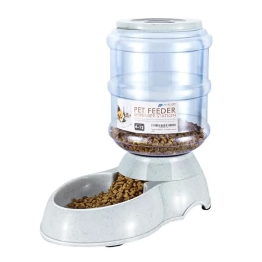 Gravity Pet Feeder for Small Medium Breed Dog Cat: 6-12 lb Dry Food Dispenser, Plastic Storage Container Bowl, Black, Automatic