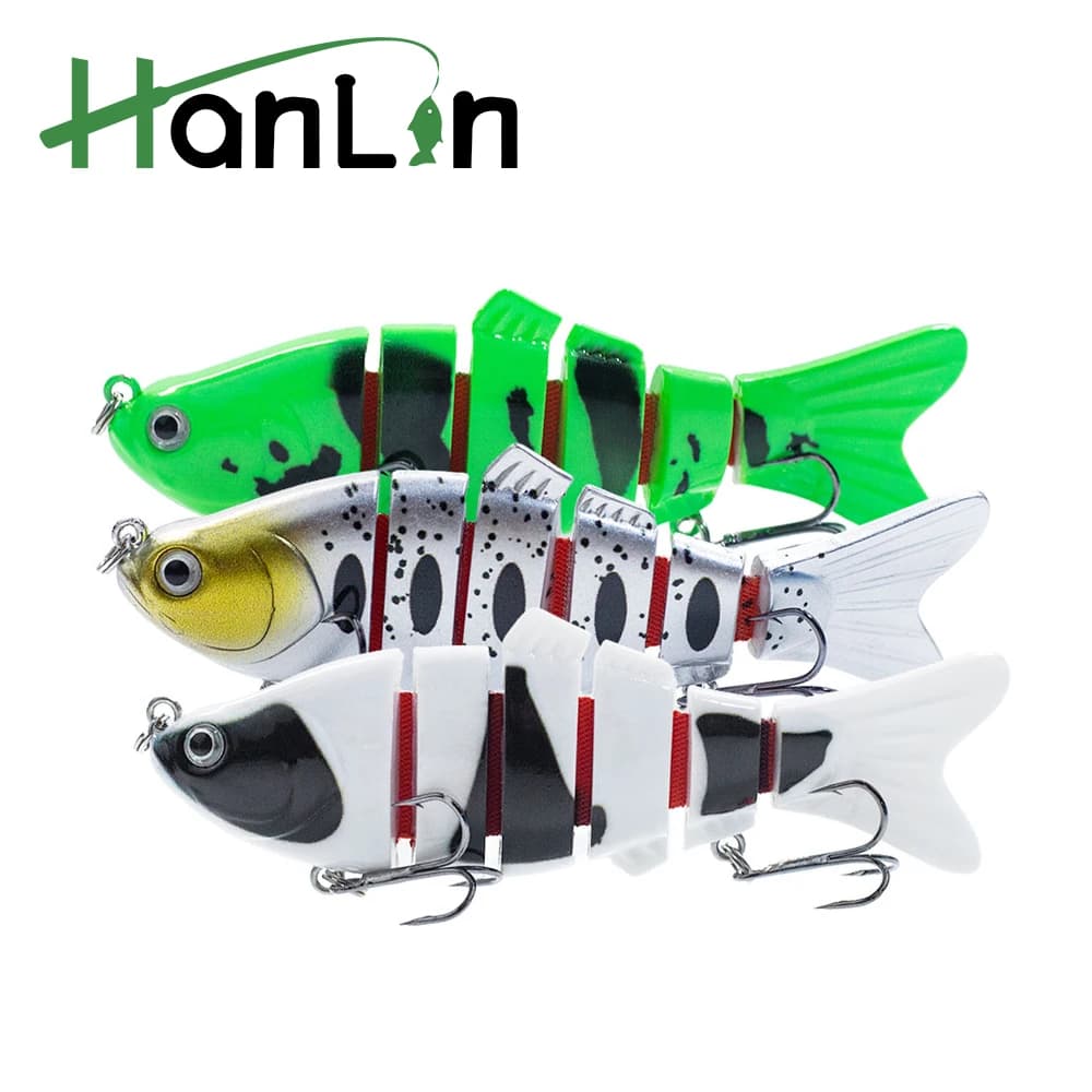 Hanlin 100mm/3.49in Multi snodato artificiale richiamo di pesca Wobblers realistici Swimbait lento affondamento plastica dura trota spigola attrezzatura