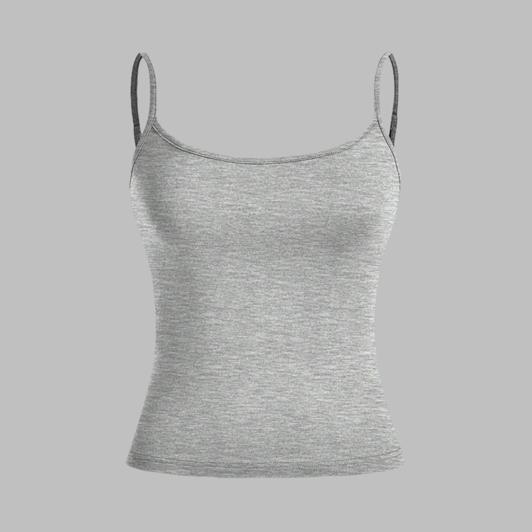 Top da donna a tinta unita con spalline, versatile, casual, traspirante, in tessuto microelastico, senza maniche, tipo canotta.