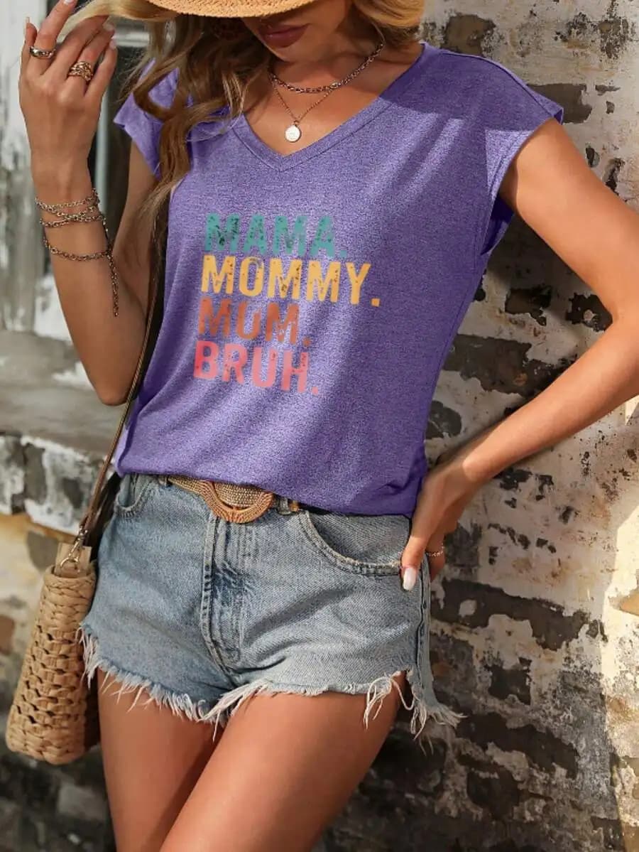 T-shirt da donna in cotone lavorato a maglia tinta unita, top casual estivo