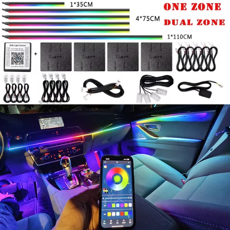 14/18 in 1 Led Acrilico Auto Luce Ambientale RGB 64 213 Colore Sinfonia Acrilico APP Streamer Atmosfera Lampada Kit Una Zona Doppia Zona