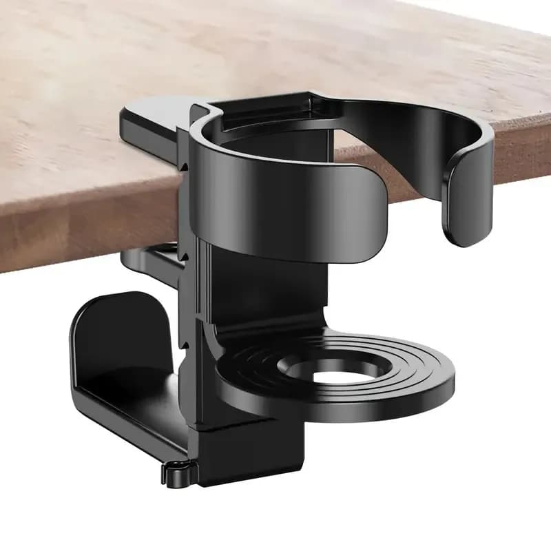 Trapano - Porta cuffie e portabicchieri gratuiti 360 ° Scrivania girevole - Organizer per vassoi laterali per tazze