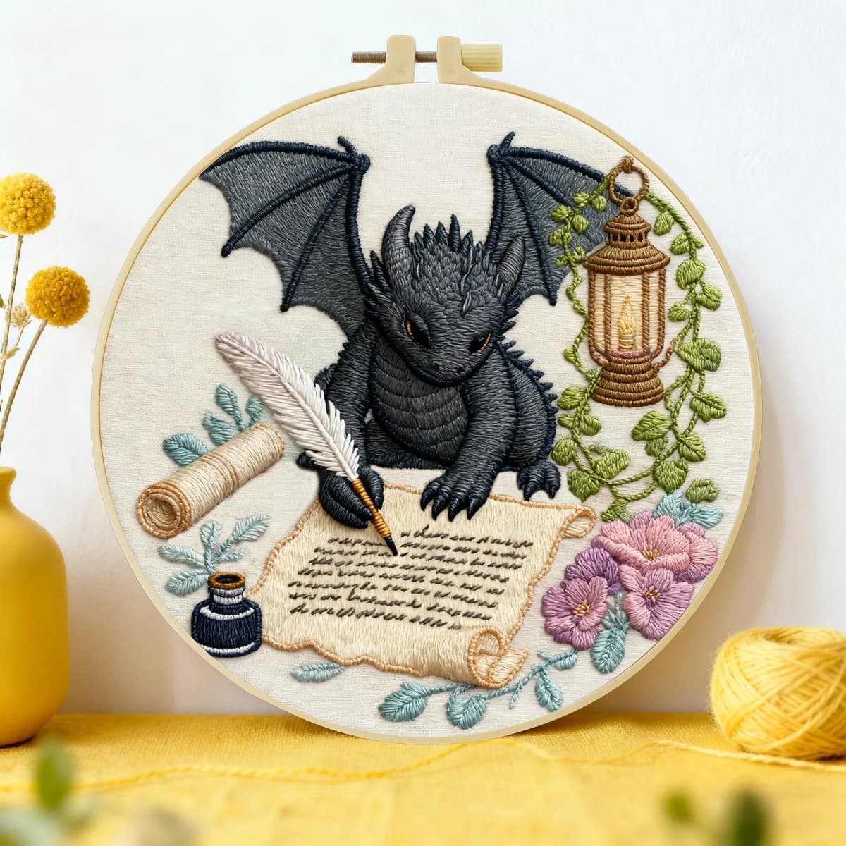 Kit per Principianti di Ricamo Dinosauro 20X20CM/15X15CM 7.87/6.3 Pollici, Kit Fai-da-Te per Ricamo, Kit di Cucito Artistico