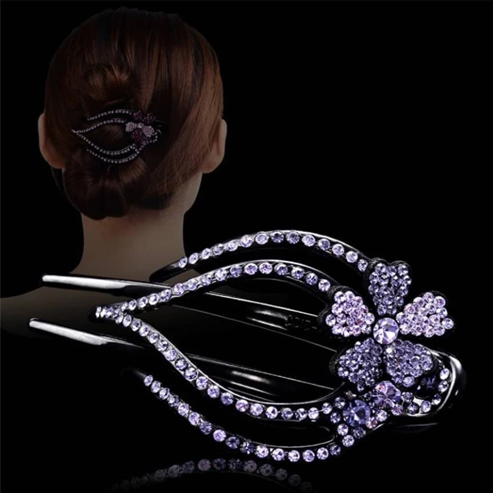 Elegant Korean Disk Hair Rhinestone Crystal Flower Shiny Crystal Hair Clip Hair Accessories Hair Claws Hairgrip