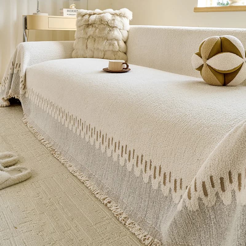 Chenille Striped Sofa Blanket All-Season Anti-scratch Washable Pet-Friendly Couch Throw Protector Decor for Modern Living Room
