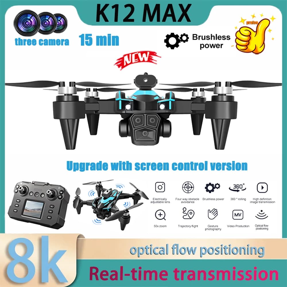 2024 new Professional Drone K12 Max with remote control screen 360 ° obstacle avoidance engine Brushless 8k aerial camera FPV Toys